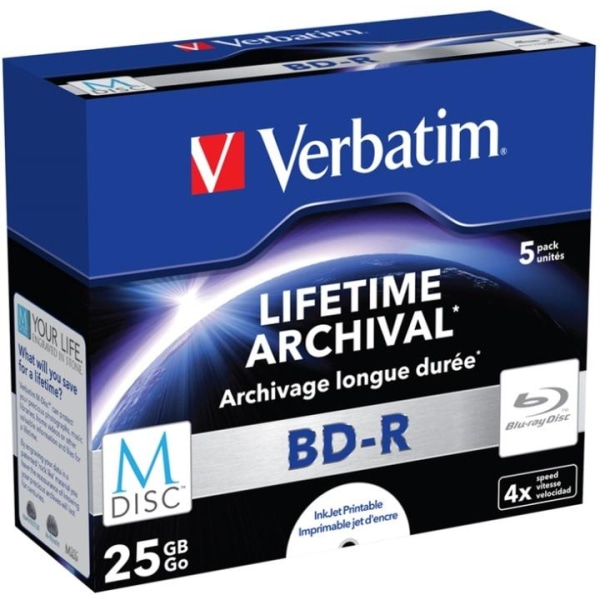 Verbatim M-Disc BD-R, 4x, 25GB/200min, 5-pack jewel case