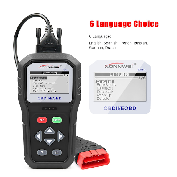 Konnwei KW818 OBD2 Felkodsläsare för alla bilar, 12V