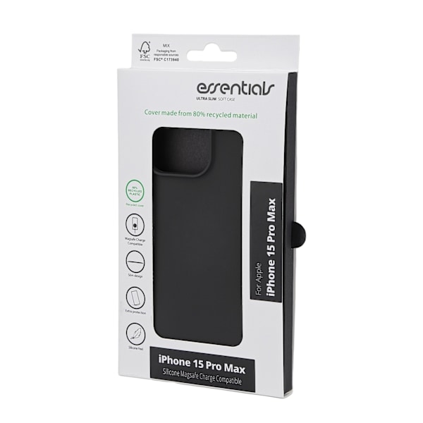 Essentials iPhone 15 Pro Max silikone bagcover, sort Svart