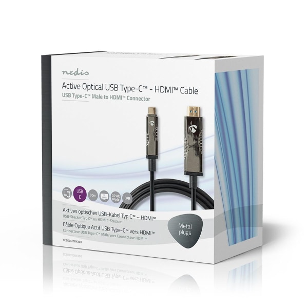 Nedis Aktiv optisk (AOC) USB kabel | USB-C™ Hane | HDMI™ Kontakt | 18 Gbps | 30.0 m | Rund | PVC | Svart | Presentbox