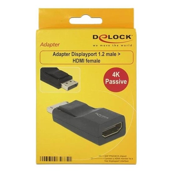 Delock Adapteri Displayport 1.2 uros > HDMI naaras, UDH, passiv. musta