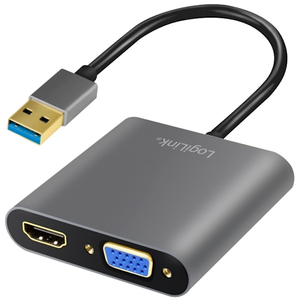LogiLink USB-A 3.0 -> HDMI-Hona + VGA-H Sort