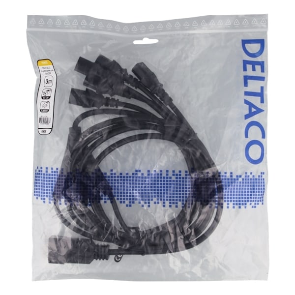 DELTACO Apparatkabel IEC C20 - 5x IEC C13, 3m, 16A/250V, Y-Splitter, s