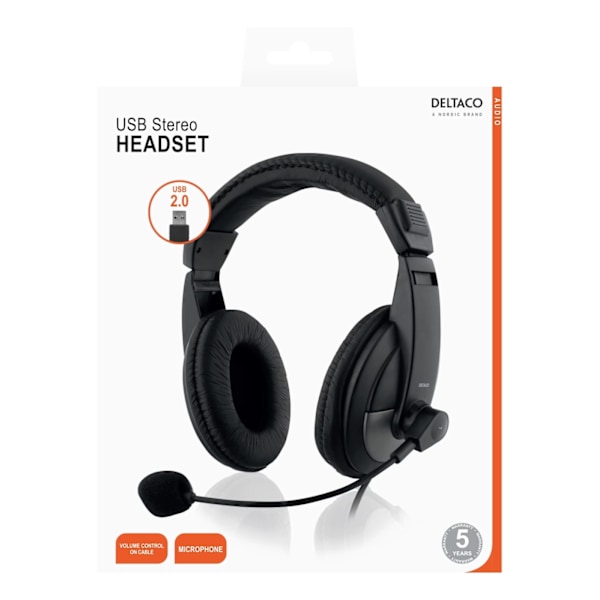 DELTACO USB-kuulokemikrofoni, 40mm elementit, 32Ohm, 20Hz-20kHz, musta