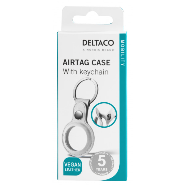 DELTACO Apple AirTag case, keychain, vegan leather, white