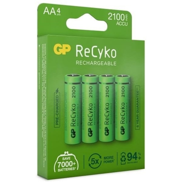 GP ReCyko AA-batteri, 2100 mAh, 4-pack