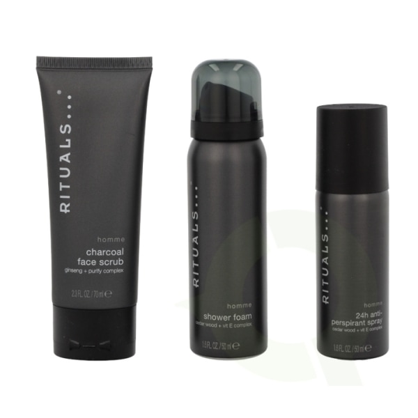 Rituals Homme Trial Set 170 ml 24H Anti-Perspirant Spray 50ml/Charcoal Face Scrub 70ml/Shower Foam 50ml