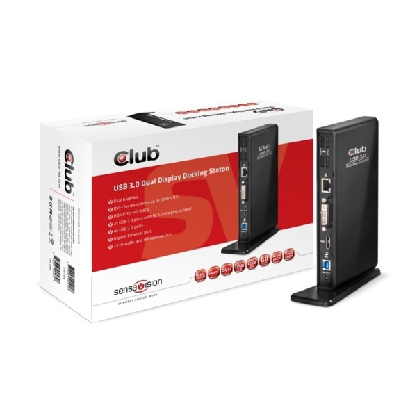 CLUB3D SenseVision USB3.0 kaksoisnäytön telakointiasema