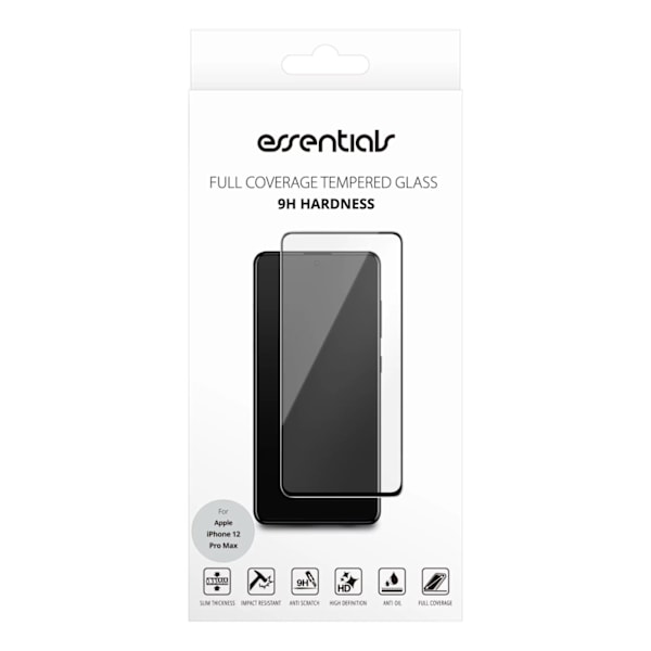 Essentials iPhone 12 Pro Max, Tempererat glas, Svart Transparent