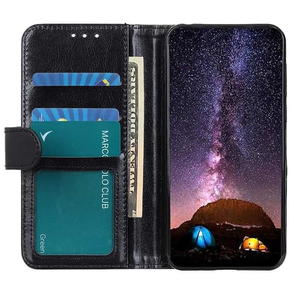PU leather case with card slots for iPhone 15 Plus, Black Svart