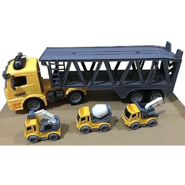 CONTRUCK Lastbil m/hænger+3 biler, lys, lyd & Try Me 1:14