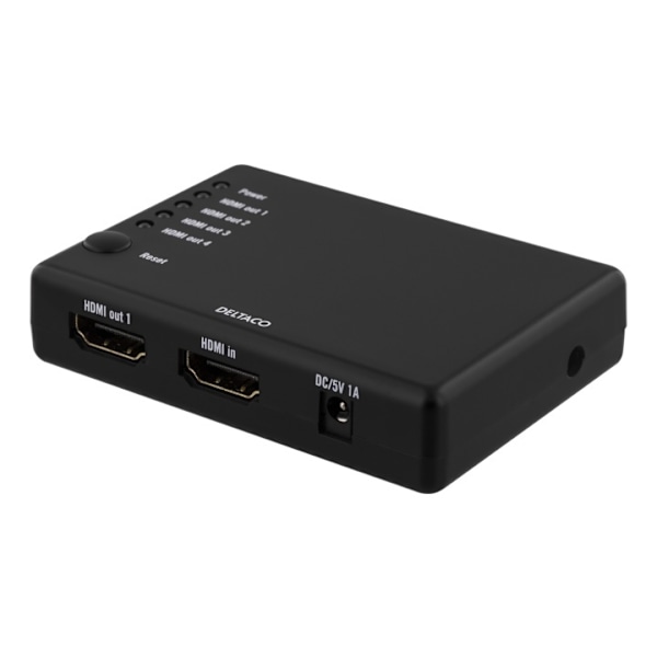 DELTACO HDMI-jakaja, 1 HDMI-tulo, 4 HDMI-lähtöä, 6,75Gbit/s, musta
