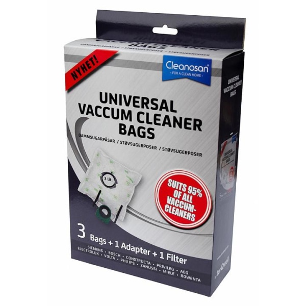 Cleanosan Universal 3-pack dammsugarpåsar + Adapter