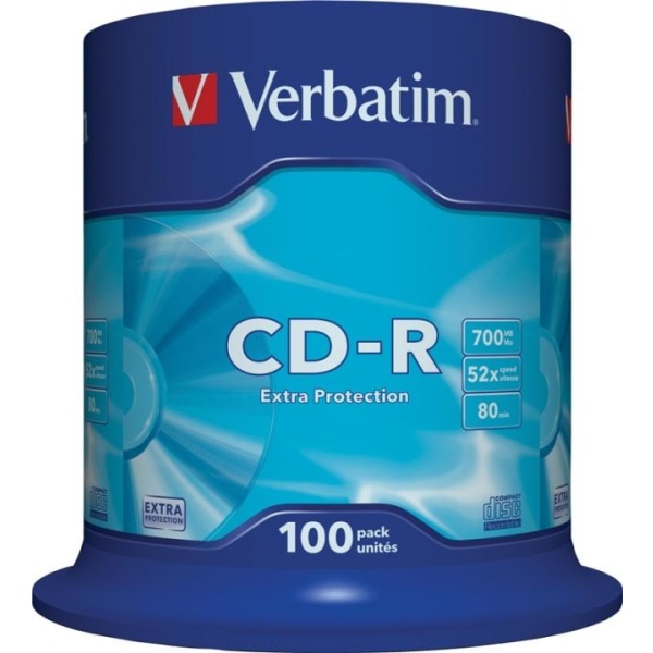 Verbatim CD-R, 52x, 700 MB/80 min, 100-pack spindel, Extra prote
