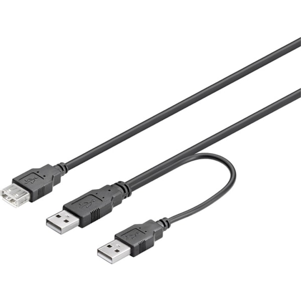 DELTACO USB-strømkabel, Y-kabel, 2xType A han til 1xType A hun, 0,3m