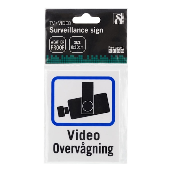 DELTACO Dansk TV/Video övervakningsskylt i plast, 8x10cm, 2-pack