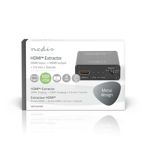 Nedis HDMI ™ Extractor | HDMI™ Input | HDMI™ Output / TosLink Hun / 1x 3.5 mm | Maksimal opløsning: 4K@60Hz | 18 Gbps | Metal | Antracit | Gaveæske