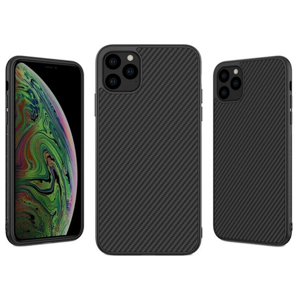 Mobilcover til iPhone 13 Pro med kulfiber look, Sort Svart