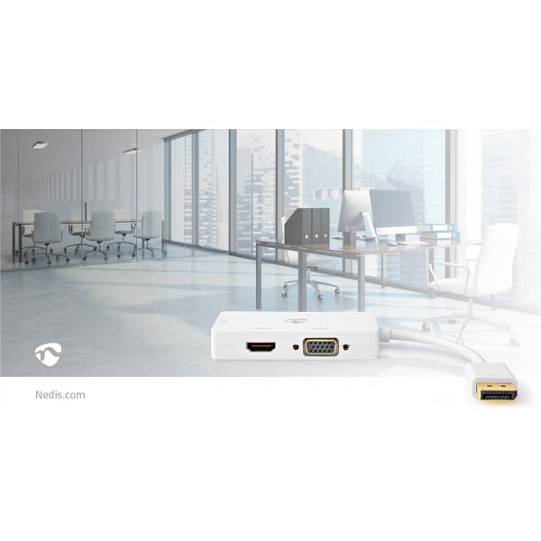 Nedis DisplayPort-sovitin | Mini DisplayPort Uros | DVI-D 24+1-Pin Naaras / HDMI™ Ulostulo / VGA Naaras | 4K@60Hz | Kullattu | Vaihdettava | 0.20 m |