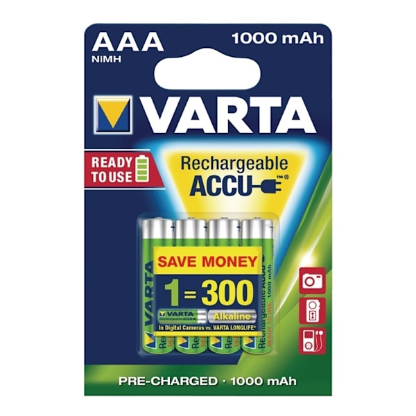 Varta Batteri NiMH AAA/LR03 1.2 V 1000 mAh R2U 4-pack