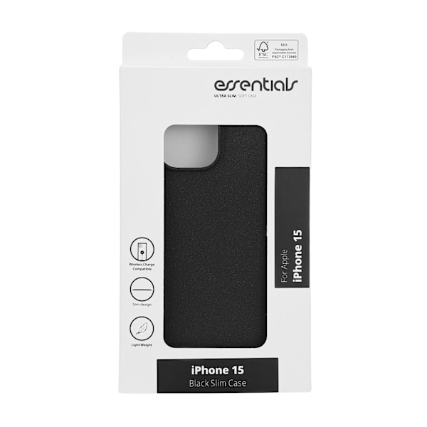 Essentials iPhone 15 sandblæst bagcover, sort/grå Svart