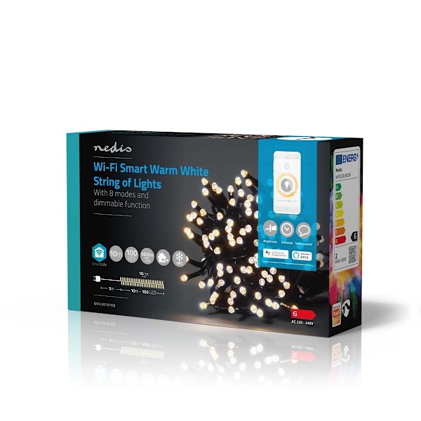 Nedis SmartLife Julbelysning | Sträng | Wi-Fi | Varm Vit | 100 LED's | 10.0 m | Android™ / IOS
