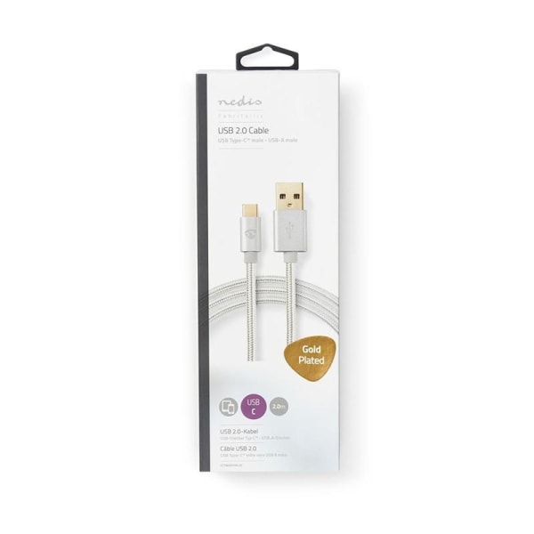 Nedis USB kaapeli | USB 2.0 | USB-A Uros | USB-C™ Uros | 15 W | 480 Mbps | Kullattu | 2.00 m | Pyöreä | Nailon / Punottu | Alumiini | Laatikko kannell