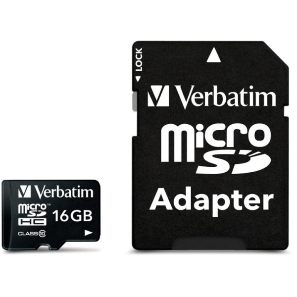 Verbatim microSDHC, 16GB, Class 10, inkl adapter (44082)