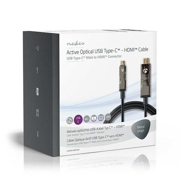 Nedis Aktiv Optisk USB-kabel | USB-C™ Han | HDMI™ Stik | 18 Gbps | 30.0 m | Runde | PVC | Sort | Gaveæske