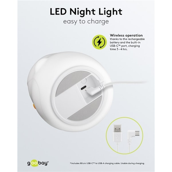 Goobay LED-nattlampa "Pingvin" varmvitt ljus och 7 färgskiftningar (RGB-ljus), med 3 ljuslägen, beröringssensor och Li-ion-batteri (3,7 V/1200 mAh), t