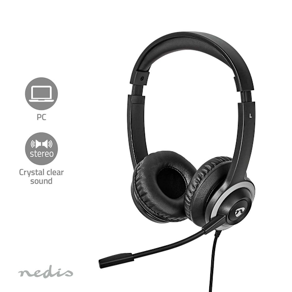 Nedis PC headset | On-Ear | Stereo | USB Type-A / USB Type-C™ | Vikbara Mikrofon | Svart