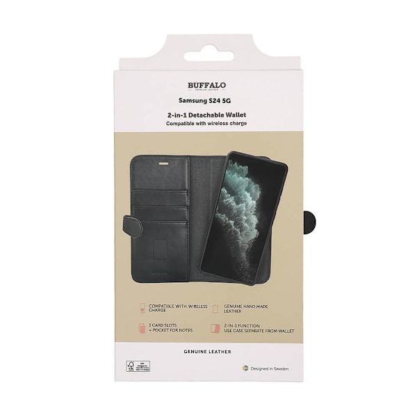 Buffalo Mobilcover Læder 2-i-1 Sort - Samsung S24 5G Svart