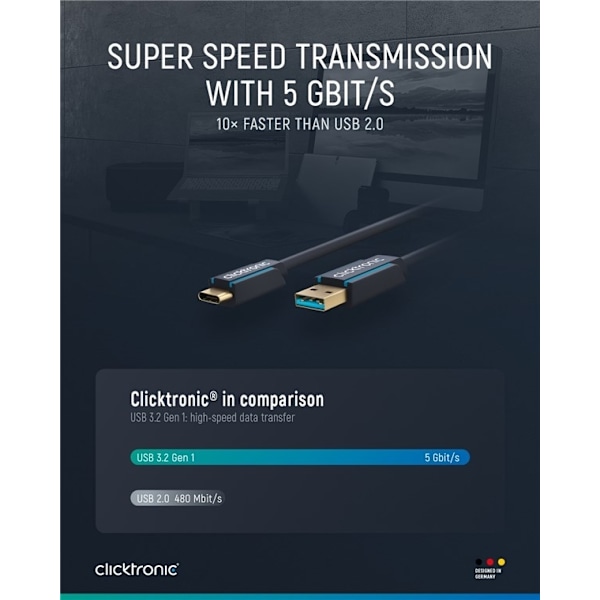ClickTronic Adapterkabel från USB-C™ till USB-A 3.2 Gen 1 Premiumkabel | USB-C™-kontakt  USB-A 3.0-kontakt | 0,5 m | 5 Gbit/s