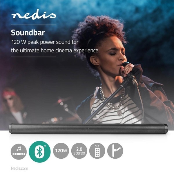 Nedis Soundbar | 2.0 | DSP | 135 W | 1x 3.5 mm / 1x Coax Audio / 1x Optinen / 1x USB | 1x HDMI (tukee ARC) | Bluetooth® | Kiinnitettävä | Musta / Tumm