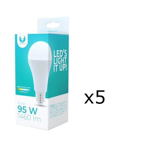 LED-lamppu E27, A65, 15W, 230V, 4500K 5-pack, valkoinen neutraali