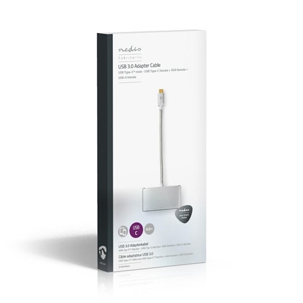 Nedis USB Multi-Port Adapter | USB 3.2 Gen 1 | USB-C™ Han | USB-A Hun / USB-C™ Hun / VGA Hun | 5 Gbps | 0.20 m | Runde | Guldplateret | Flettet / Nylo