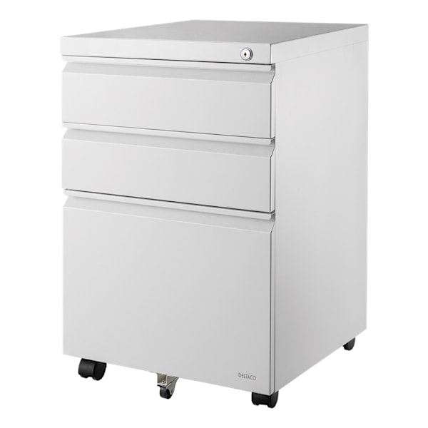 DELTACO Office, Cabinet on wheels with lock, 3 drawers, white
