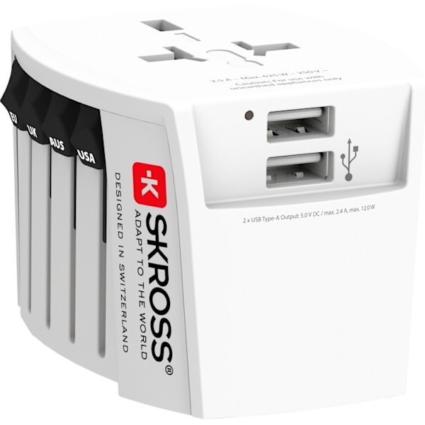 SKROSS World Adapter MUV 2xUSB (2,4A) Vit Hvid