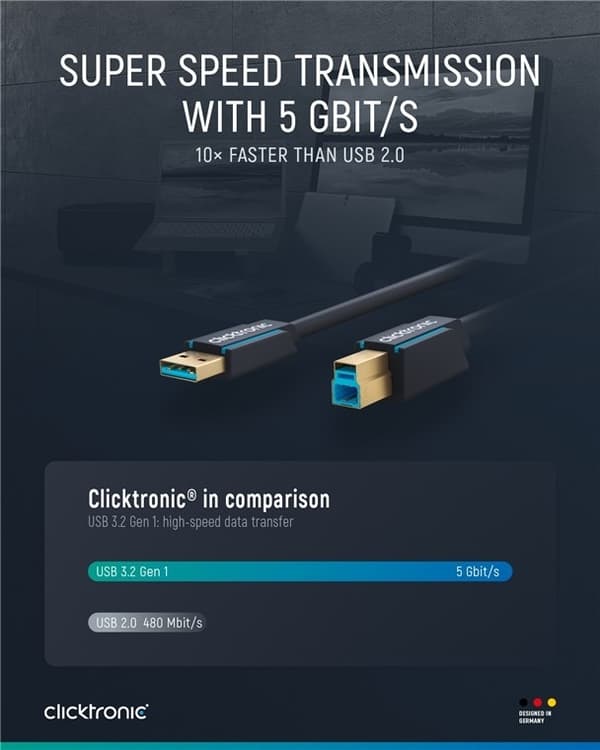 ClickTronic USB-A till USB-B 3.0 Premium-adapterkabel