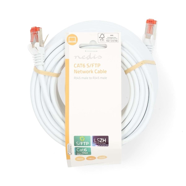 Nedis CAT6 Verkkokaapeli | RJ45 uros | RJ45 uros | S/FTP | 15.0 m | Pyöreä | LSZH | Valkoinen | Label