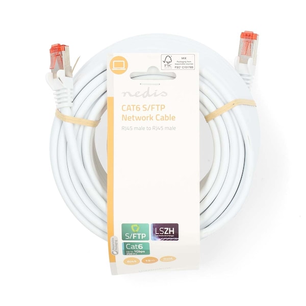 Nedis Kat 6 kabel | RJ45 Han | RJ45 Han | S/FTP | 15.0 m | Runde | LSZH | Hvid | Label