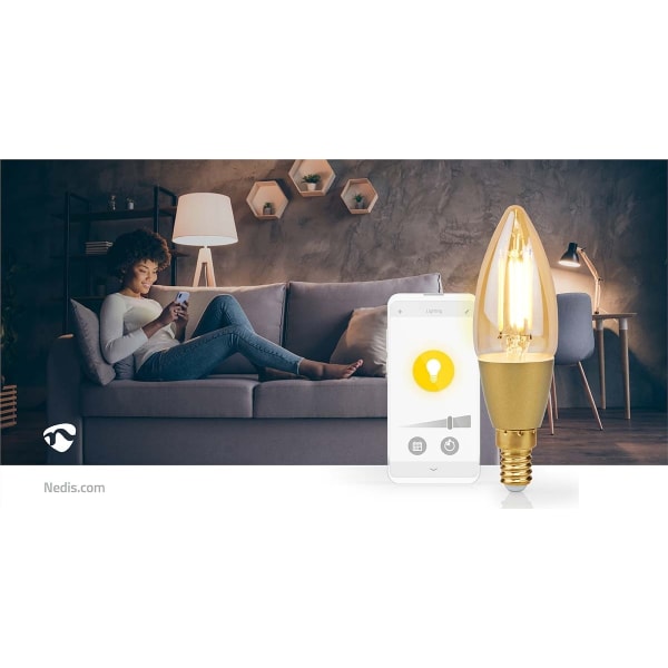 Nedis SmartLife LED Glødepære | Wi-Fi | E14 | 470 lm | 4.9 W | Varm Hvid | 1800 - 3000 K | Glas | Android™ / IOS | Stearinlys | 1 stk