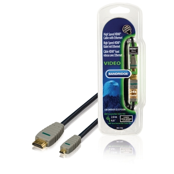 Bandridge High Speed HDMI-kaapeli Ethernet HDMI-Liitin - HDMI Micro Uros 2.00 m Sininen