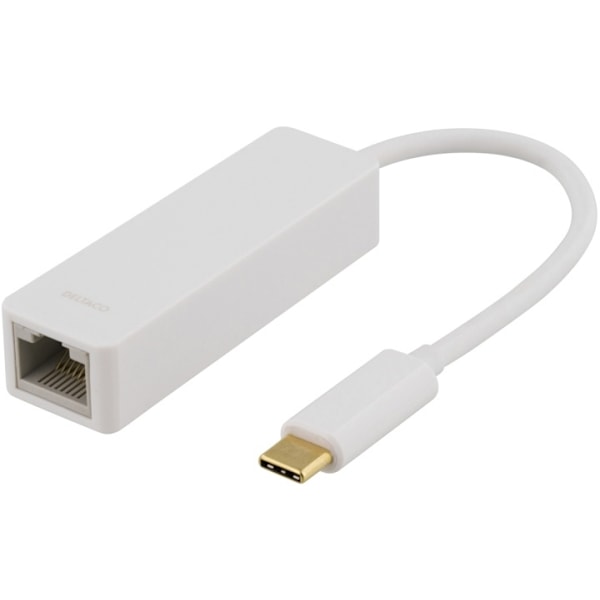 DELTACO, USB 3.1 netværksadapter, 1xRJ45, 1xUSB-C han, hvid Hvid
