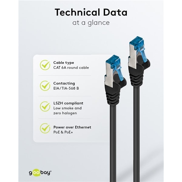Goobay Patchkabel CAT 6A, S/FTP (PiMF), svart, 1,5 m opparledare (CU), halogenfri kabelhölje (LSZH)