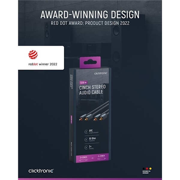 ClickTronic RCA-kabel, stereo Premiumkabel | 2x RCA plugg  2x RCA plugg | 0,5 m | OFC innerledare