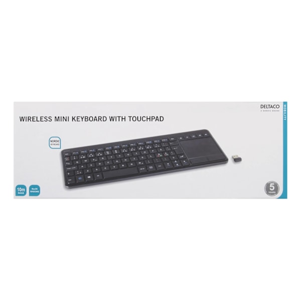 DELTACO Wireless mini kb, USB nano, nordic,86 keys,  black