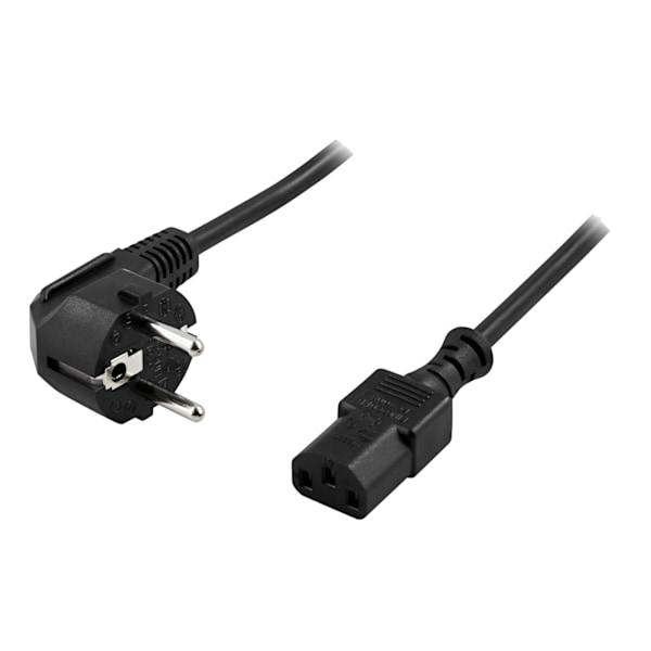 DELTACO apparatkabel, vinklad CEE 7/7 - rak IEC C13, 2m, LSZH, Svart