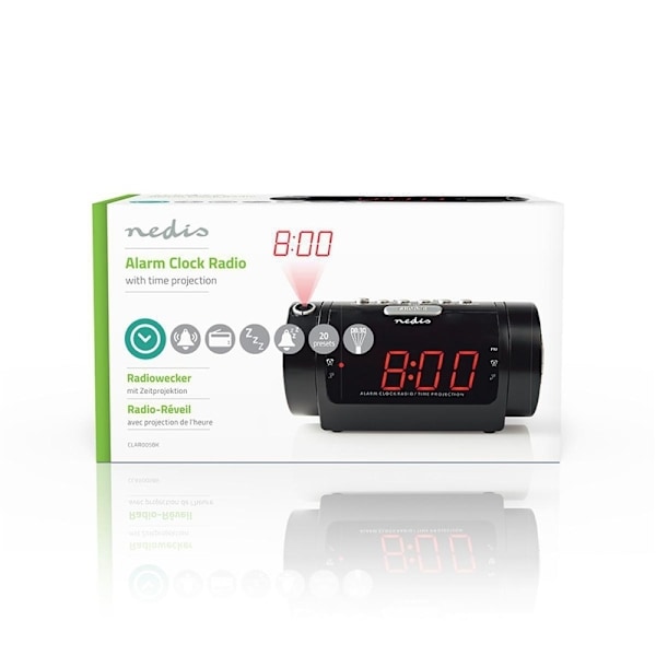 Nedis Digital vækkeur Radio | LED Display | Tidsprojektion | AM / FM | Snooze funktion | Sleep timer | Antal alarmer: 2 | Sort