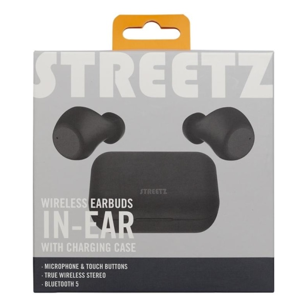 STREETZ Wireless in-ear earbuds with charging case, BT 5, TWS, b Svart